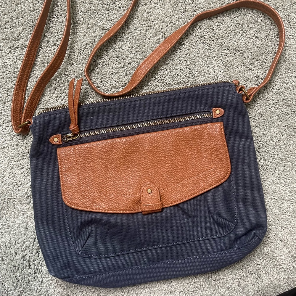 Blue & brown cross body bag